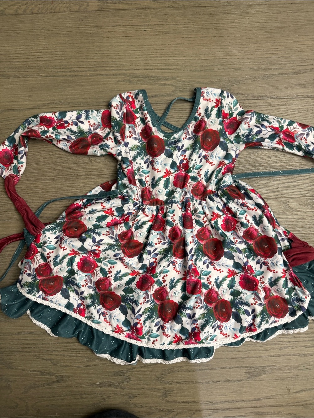 cheeky plum Red Floral and Teal Holiday Dress